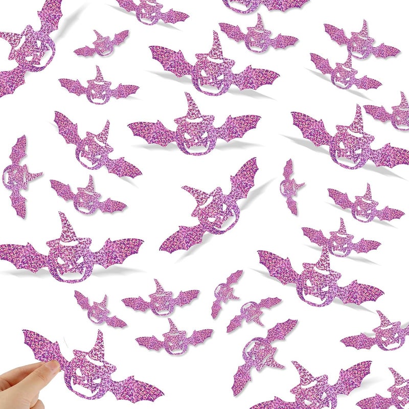 DELEMI 120 Pcs 3D Pumpkins Halloween Decorations,Waterproof Spooky Halloween Wall Decor Purple Sticker for Party Supplies Wall Window(Purple Pumpkin) - Image 1
